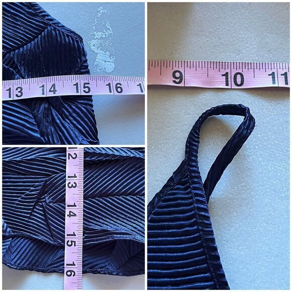 Anthropologie Floreat Crinkle Tank Top XS Navy Blue Spaghetti Strap Boho Classic - Picture 6 of 10